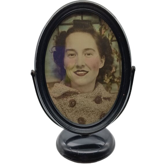 Antique Oval Metal Swivel Frame, Nathan M Stone Chicago Original with Genuine